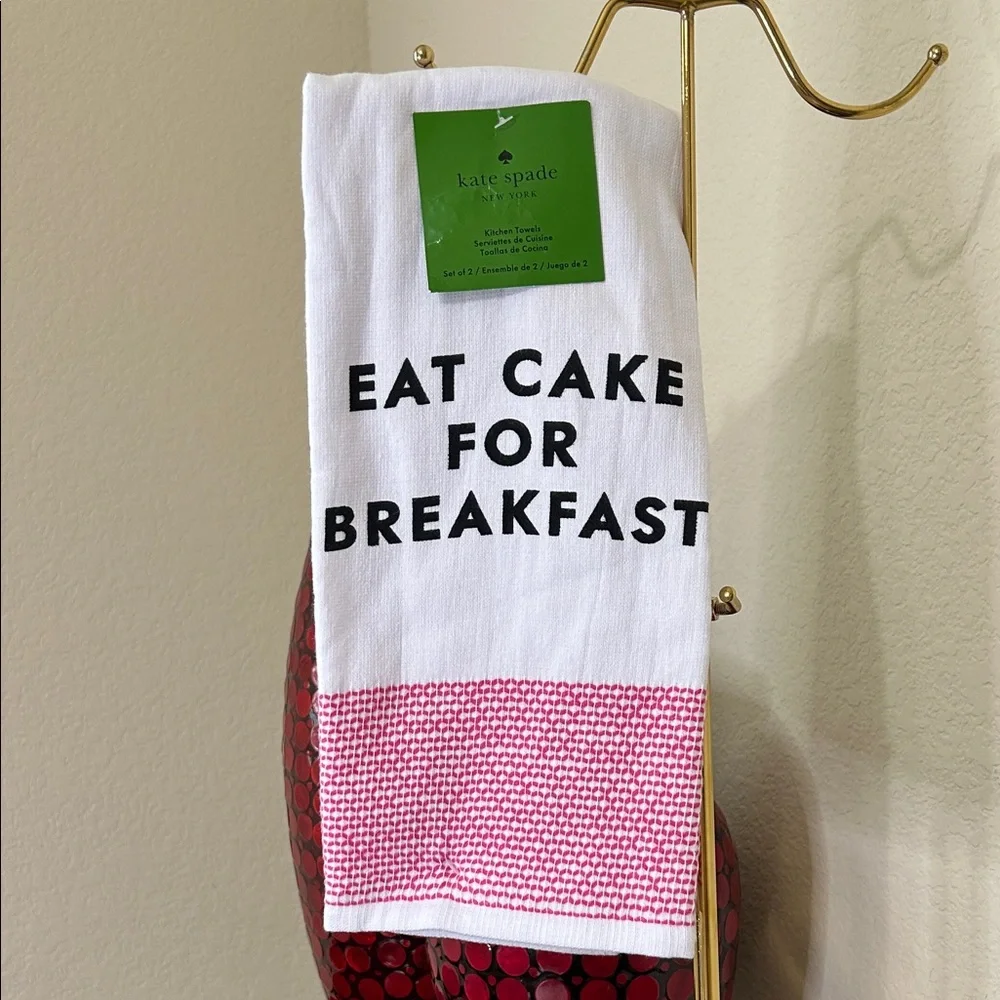 Kate Spade NWT 'Eat Cake for Breakfast' Towels - Set of 2 - Picture 1 of 6